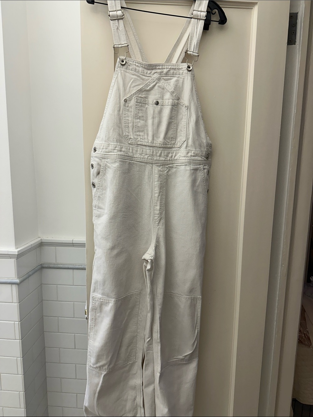 rag & bone White Denim Workwear Overalls